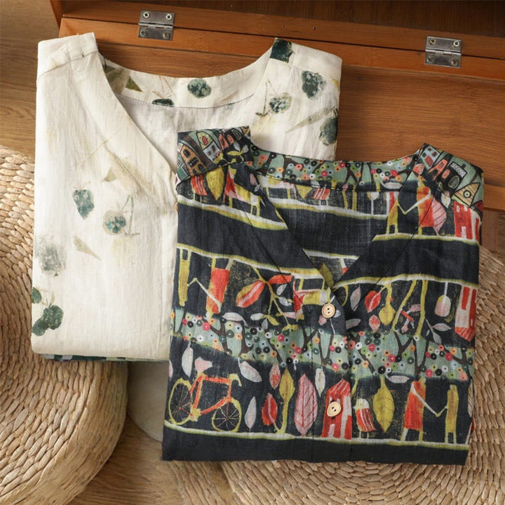 Koszula kardigan z nadrukiem roślinnym Buddha Stones z dekoltem w serek i guzikami z poliestru dla kobiet z rękawami trzy czwarte - image 17