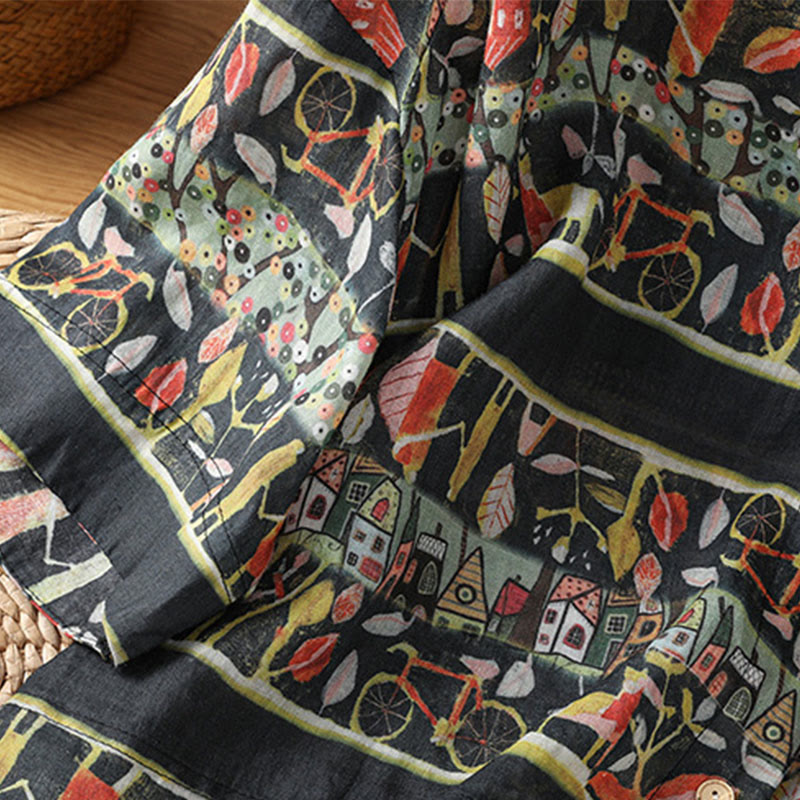 Koszula kardigan z nadrukiem roślinnym Buddha Stones z dekoltem w serek i guzikami z poliestru dla kobiet z rękawami trzy czwarte - image 12