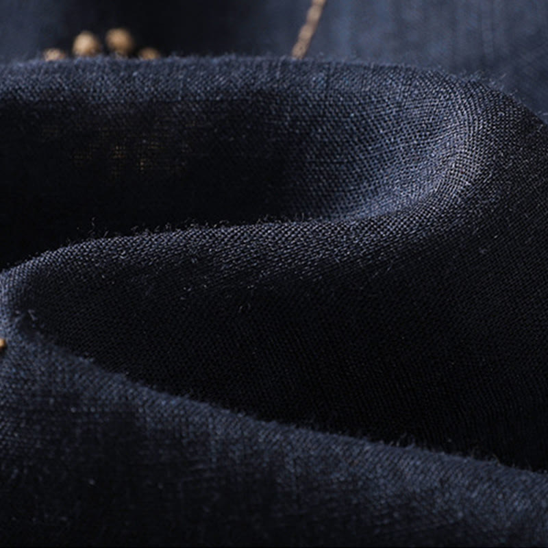 Buddha Stones MidnightBlue Commute Casual Dandelion Pattern Damskie szerokie nogawki Spodnie bawełniane lniane - image 7