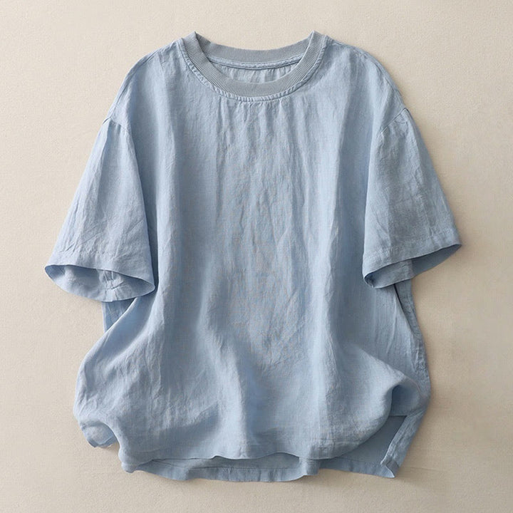 Koszula damska z krótkim rękawem z poliestru Buddha Stones Plain Threaded Crew Neck Design - LightSkyBlue - US14, UK/AU18, EU46 (2XL) - image 0