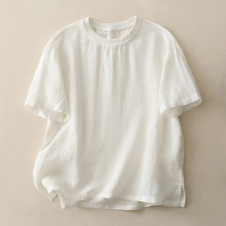 Koszula damska z krótkim rękawem z poliestru Buddha Stones Plain Threaded Crew Neck Design - Śnieg - US14, UK/AU18, EU46 (2XL) - image 4