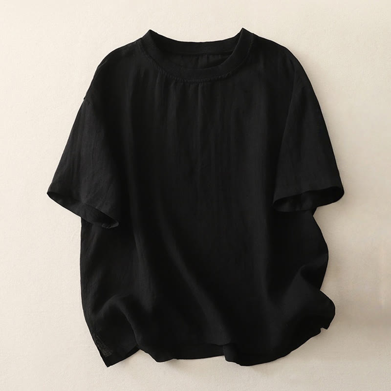 Koszula damska z krótkim rękawem z poliestru Buddha Stones Plain Threaded Crew Neck Design - Czarny - US14, UK/AU18, EU46 (2XL) - image 8