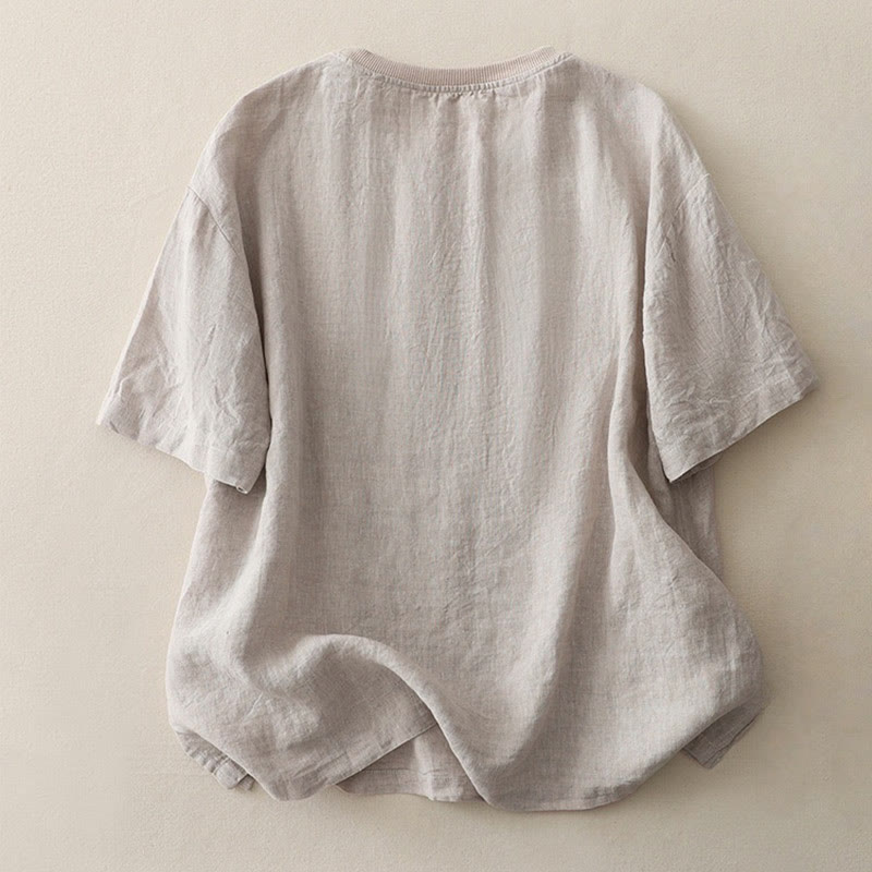 Koszula damska z krótkim rękawem z poliestru Buddha Stones Plain Threaded Crew Neck Design - image 25