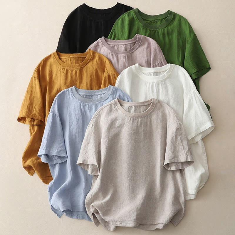 Koszula damska z krótkim rękawem z poliestru Buddha Stones Plain Threaded Crew Neck Design - image 33