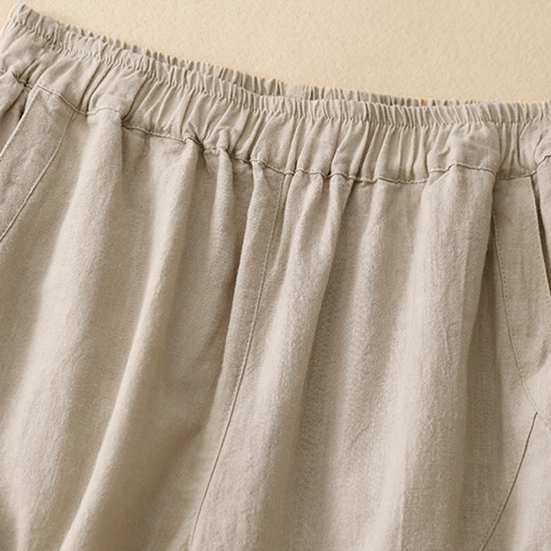 Spodnie damskie Buddha Stones Commute Casual Pure Color z szerokimi nogawkami i skróconymi bawełnianymi kieszeniami - image 1