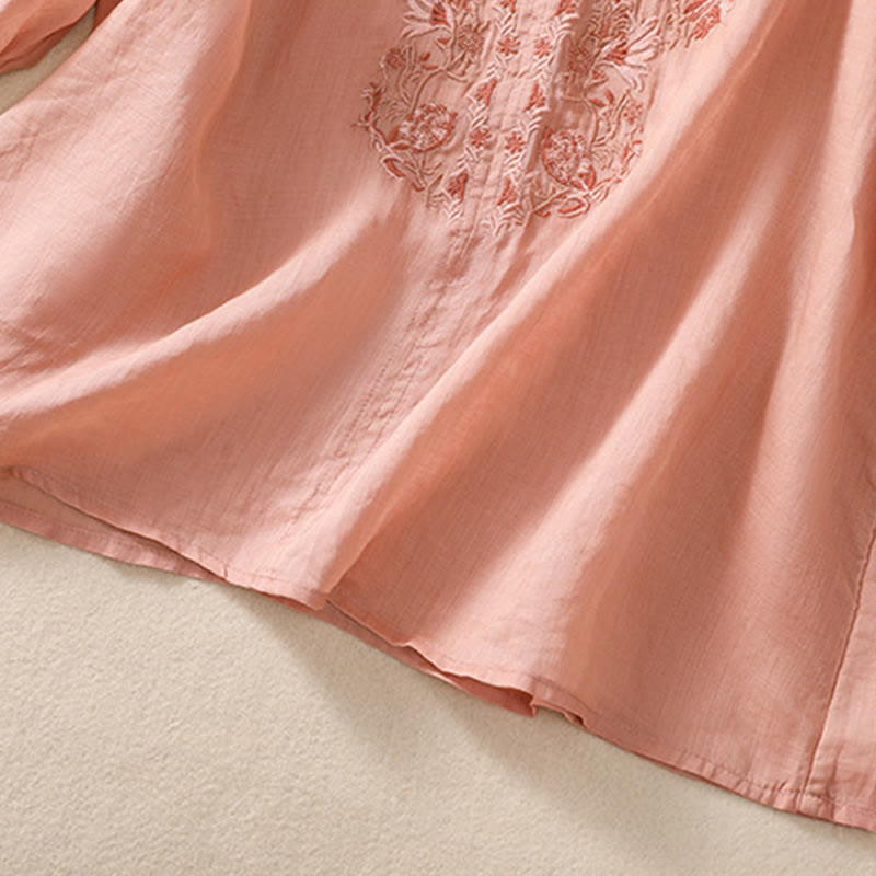 Koszula Buddha Stones z bawełny i lnu z haftem i rękawami trzy czwarte  - image 5