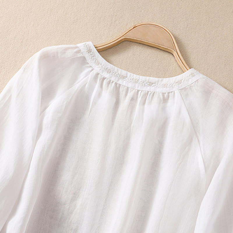 Koszula Buddha Stones z bawełny i lnu z haftem i rękawami trzy czwarte  - image 10