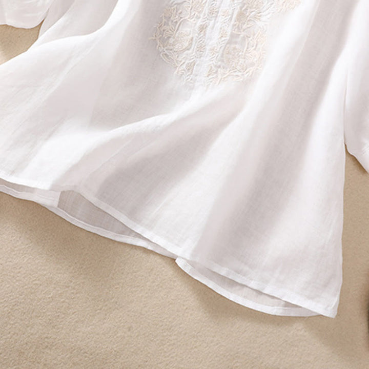 Koszula Buddha Stones z bawełny i lnu z haftem i rękawami trzy czwarte  - image 15