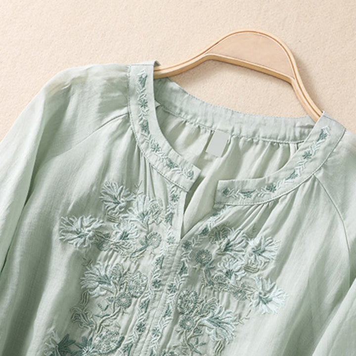 Koszula Buddha Stones z bawełny i lnu z haftem i rękawami trzy czwarte  - image 19