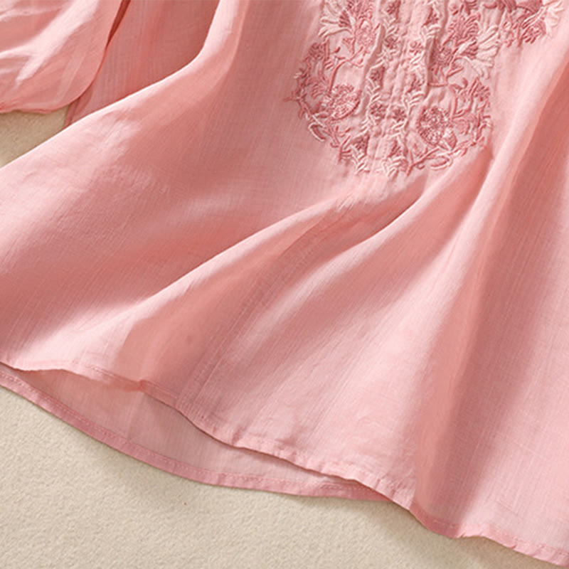 Koszula Buddha Stones z bawełny i lnu z haftem i rękawami trzy czwarte  - image 29