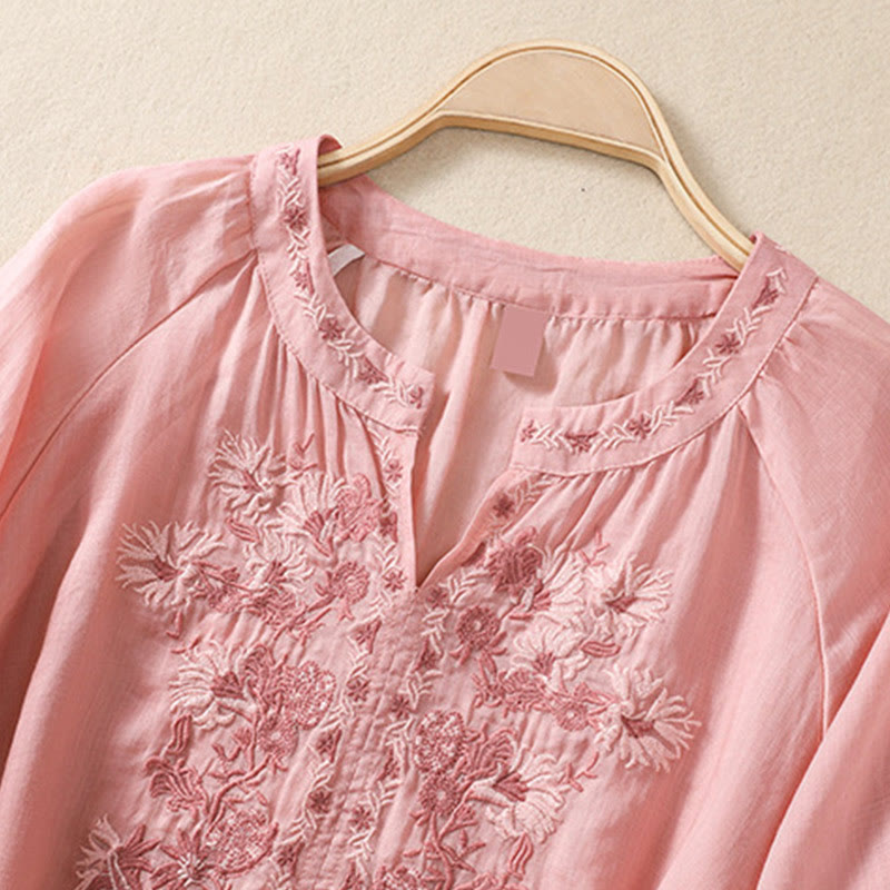 Koszula Buddha Stones z bawełny i lnu z haftem i rękawami trzy czwarte  - image 26