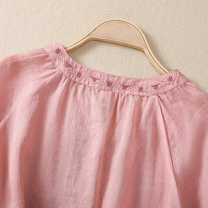 Koszula Buddha Stones z bawełny i lnu z haftem i rękawami trzy czwarte  - image 27