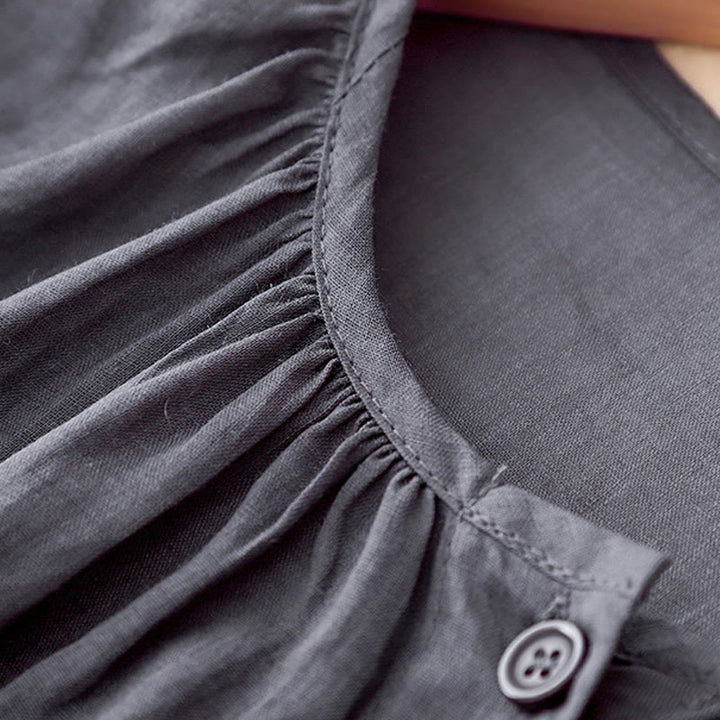 Koszula damska Buddha Stones Plain Button Crew Neck Design z mieszanki bawełny i rękawami trzy czwarte - image 4