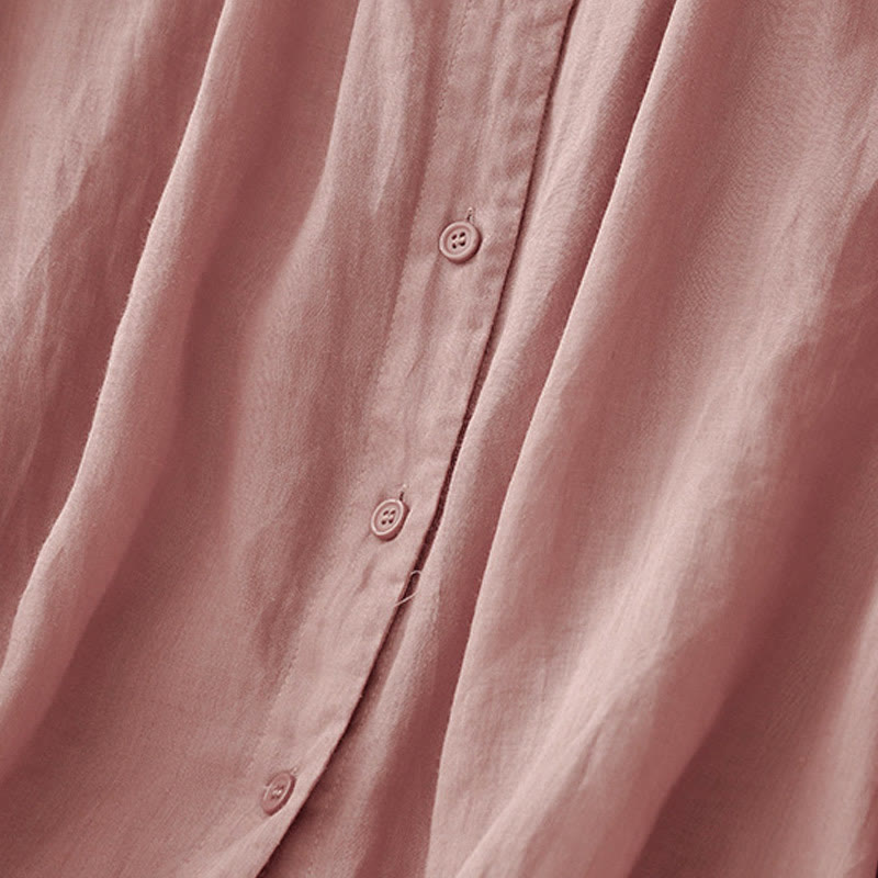 Koszula damska Buddha Stones Plain Button Crew Neck Design z mieszanki bawełny i rękawami trzy czwarte - image 10