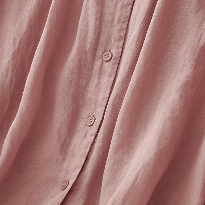 Koszula damska Buddha Stones Plain Button Crew Neck Design z mieszanki bawełny i rękawami trzy czwarte - image 10