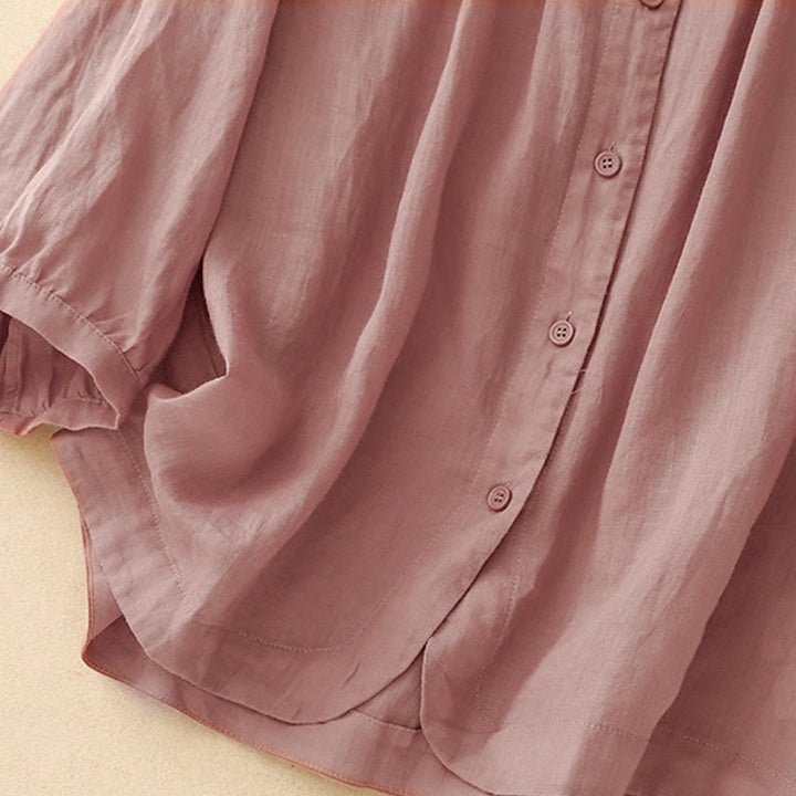 Koszula damska Buddha Stones Plain Button Crew Neck Design z mieszanki bawełny i rękawami trzy czwarte - image 9