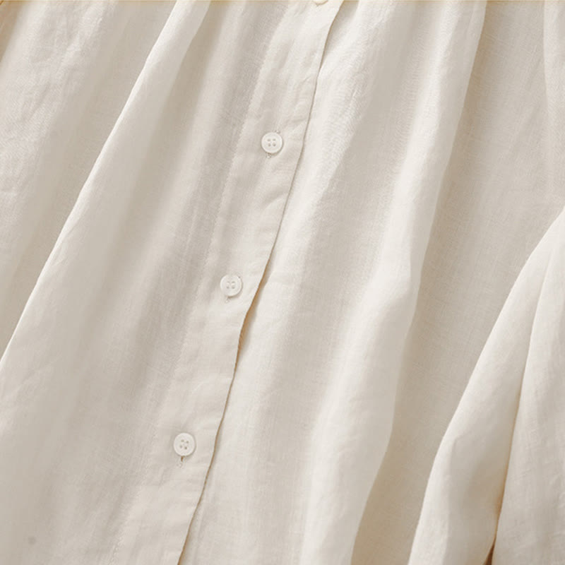 Koszula damska Buddha Stones Plain Button Crew Neck Design z mieszanki bawełny i rękawami trzy czwarte - image 13