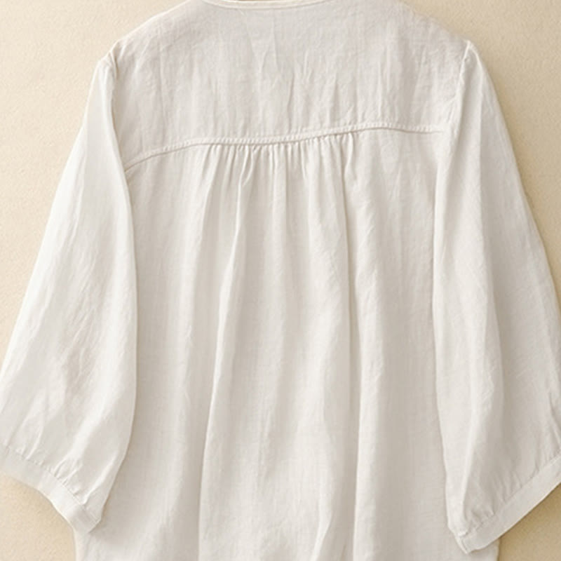 Koszula damska Buddha Stones Plain Button Crew Neck Design z mieszanki bawełny i rękawami trzy czwarte - image 17