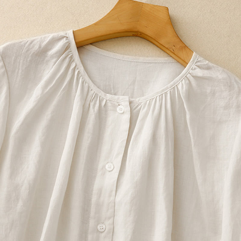 Koszula damska Buddha Stones Plain Button Crew Neck Design z mieszanki bawełny i rękawami trzy czwarte - image 12