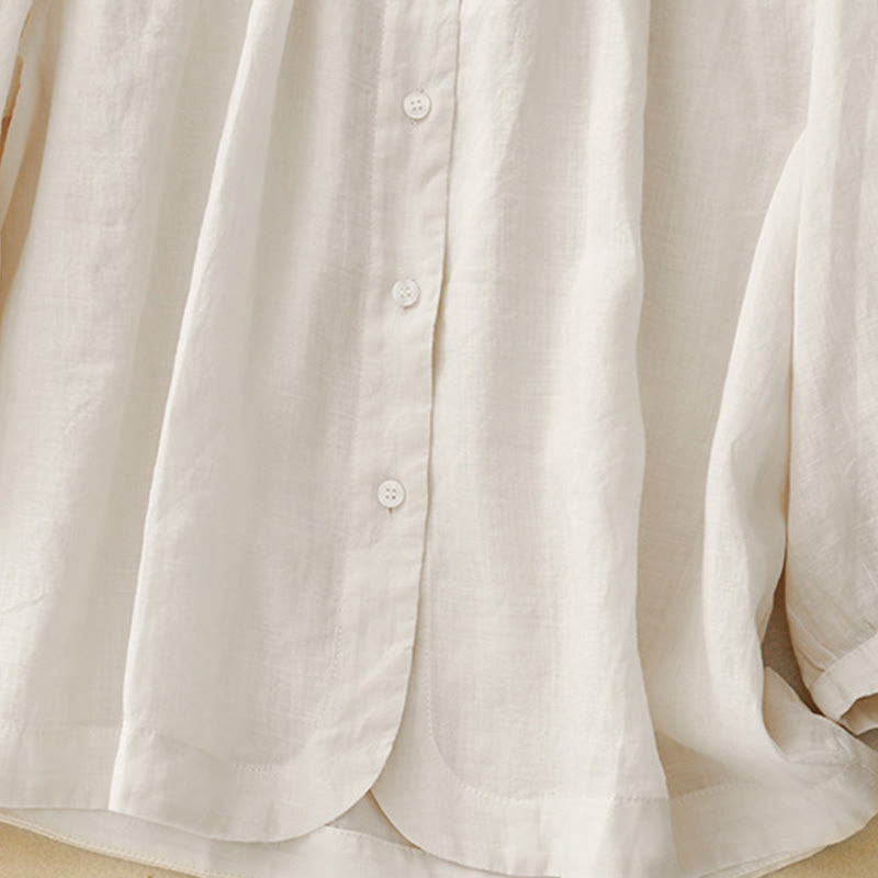 Koszula damska Buddha Stones Plain Button Crew Neck Design z mieszanki bawełny i rękawami trzy czwarte - image 18