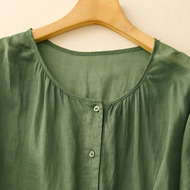 Koszula damska Buddha Stones Plain Button Crew Neck Design z mieszanki bawełny i rękawami trzy czwarte - image 22