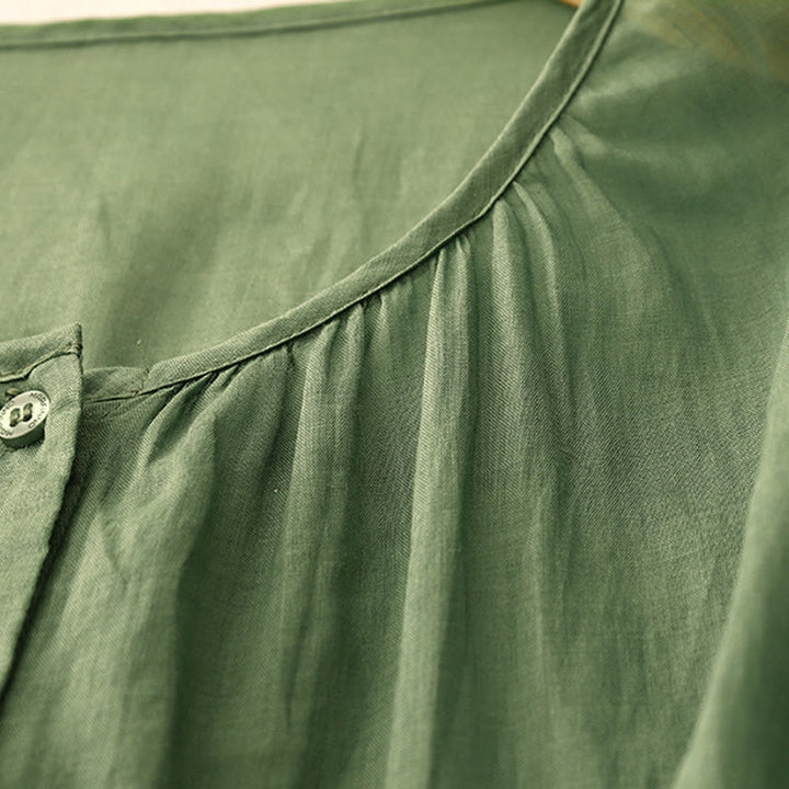 Koszula damska Buddha Stones Plain Button Crew Neck Design z mieszanki bawełny i rękawami trzy czwarte - image 24