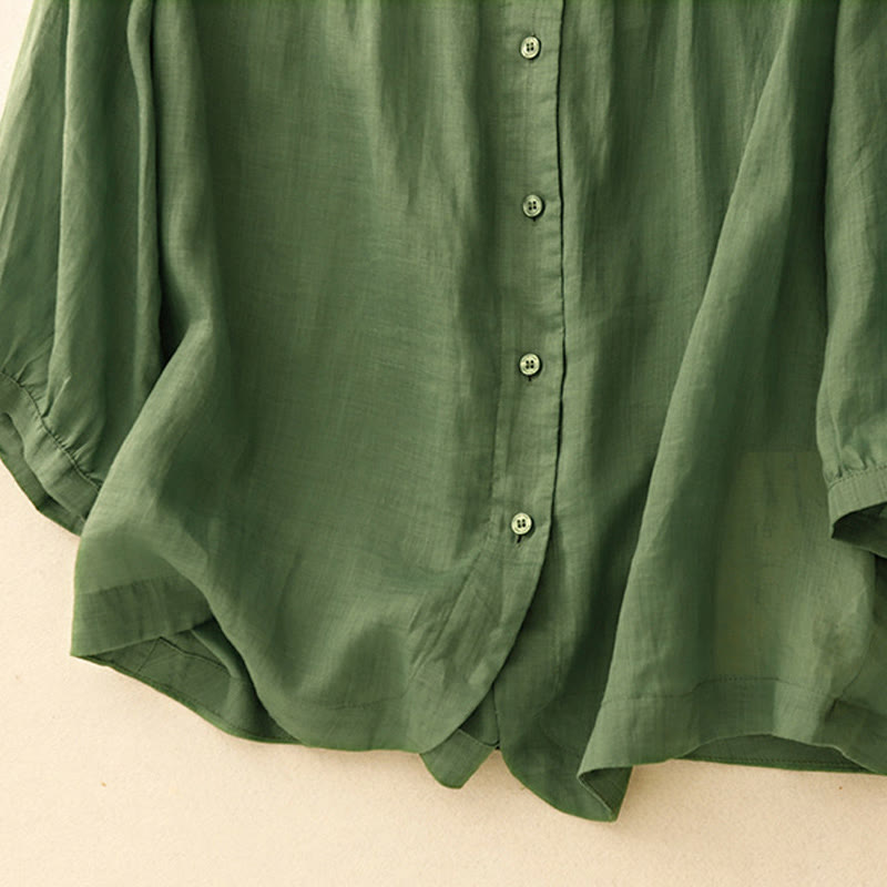 Koszula damska Buddha Stones Plain Button Crew Neck Design z mieszanki bawełny i rękawami trzy czwarte - image 25