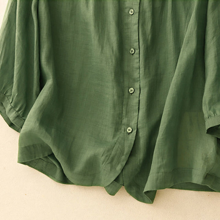 Koszula damska Buddha Stones Plain Button Crew Neck Design z mieszanki bawełny i rękawami trzy czwarte - image 25