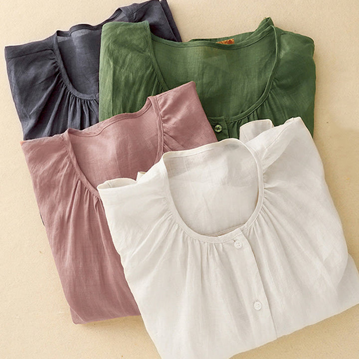 Koszula damska Buddha Stones Plain Button Crew Neck Design z mieszanki bawełny i rękawami trzy czwarte - image 27