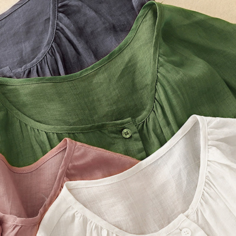 Koszula damska Buddha Stones Plain Button Crew Neck Design z mieszanki bawełny i rękawami trzy czwarte - image 28