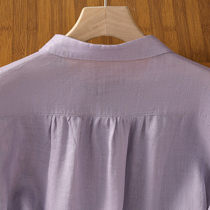 Koszula damska z krótkim rękawem z bawełny z haftowanymi Buddha Stones i stójką