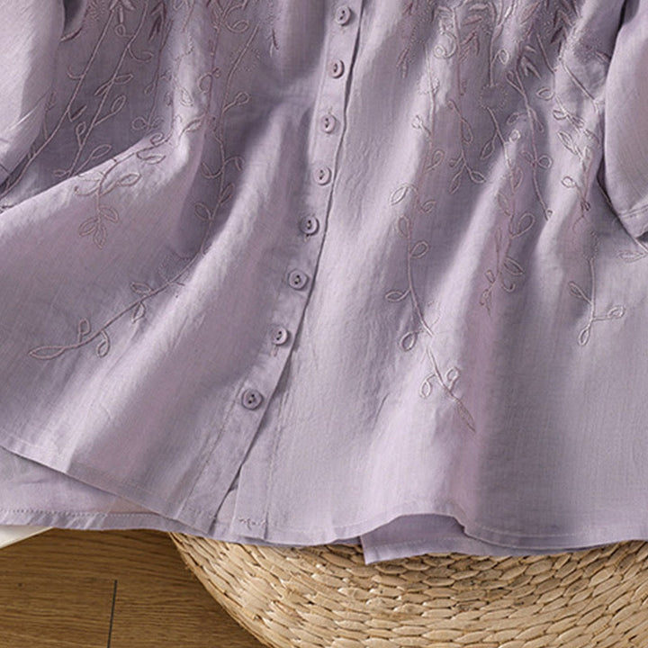 Koszula damska z krótkim rękawem z bawełny z haftowanymi Buddha Stones i stójką  - image 6