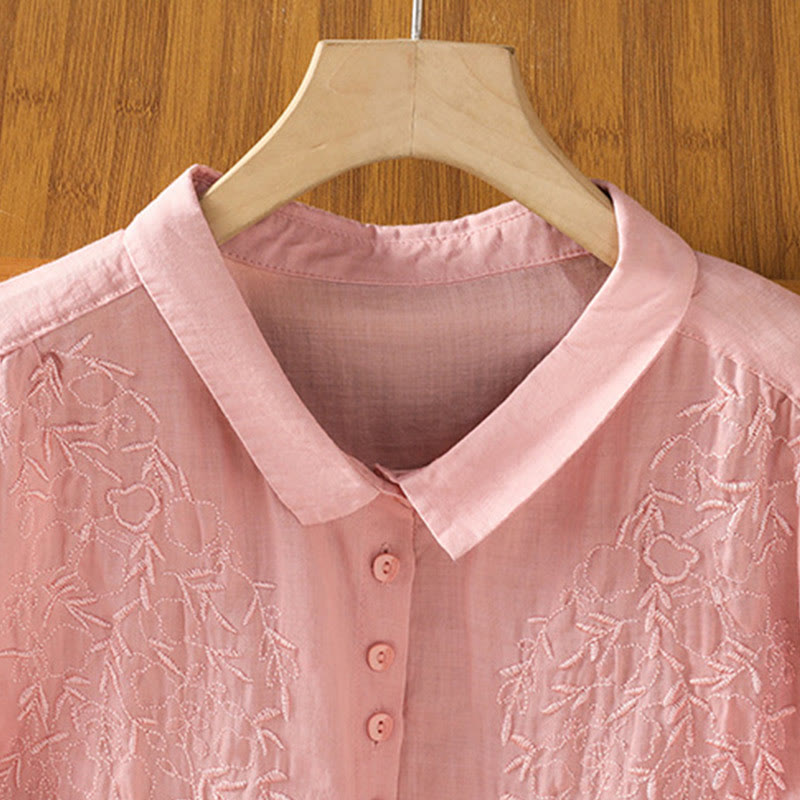 Koszula damska z krótkim rękawem z bawełny z haftowanymi Buddha Stones i stójką  - image 9