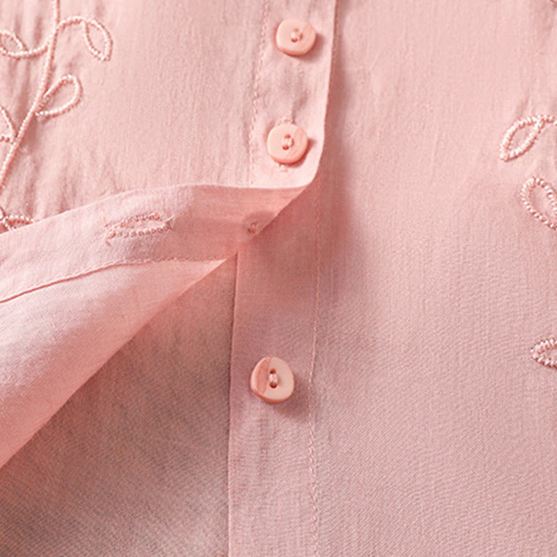 Koszula damska z krótkim rękawem z bawełny z haftowanymi Buddha Stones i stójką  - image 14