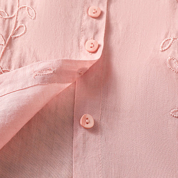 Koszula damska z krótkim rękawem z bawełny z haftowanymi Buddha Stones i stójką  - image 14