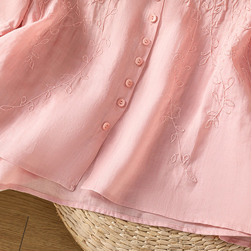 Koszula damska z krótkim rękawem z bawełny z haftowanymi Buddha Stones i stójką  - image 15