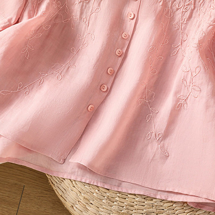 Koszula damska z krótkim rękawem z bawełny z haftowanymi Buddha Stones i stójką  - image 15