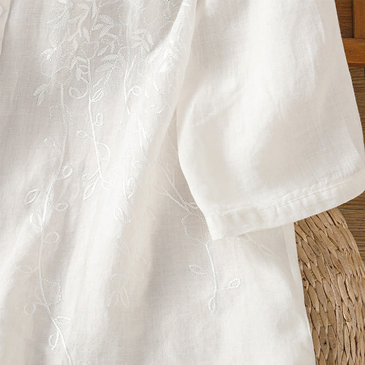 Koszula damska z krótkim rękawem z bawełny z haftowanymi Buddha Stones i stójką  - image 21