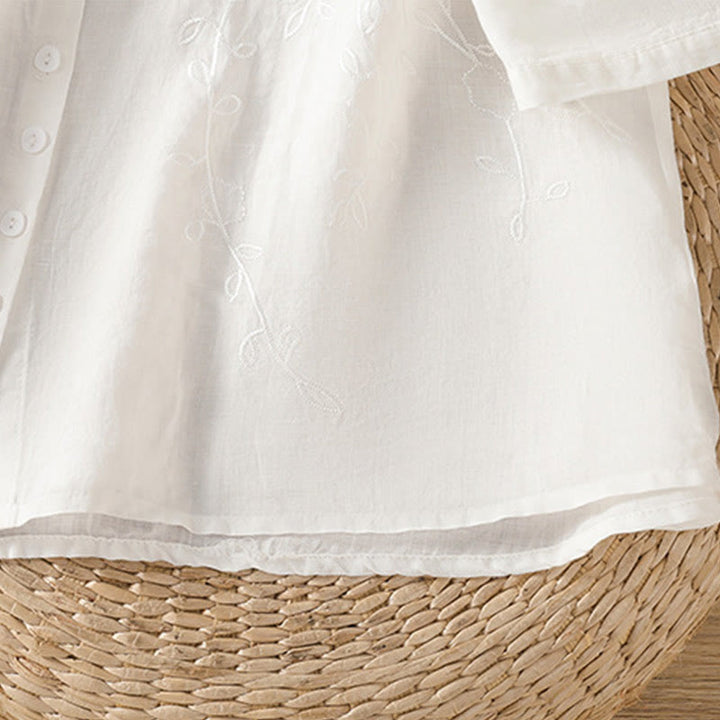 Koszula damska z krótkim rękawem z bawełny z haftowanymi Buddha Stones i stójką  - image 22