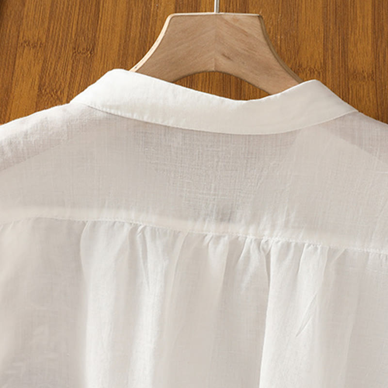 Koszula damska z krótkim rękawem z bawełny z haftowanymi Buddha Stones i stójką  - image 20