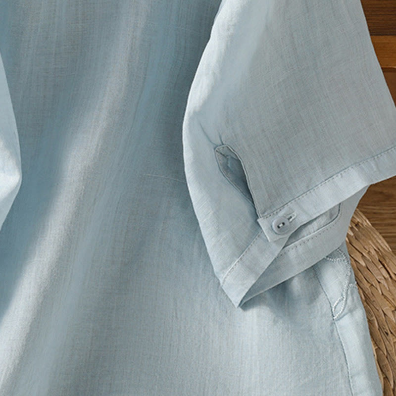 Koszula damska z krótkim rękawem z bawełny z haftowanymi Buddha Stones i stójką  - image 27