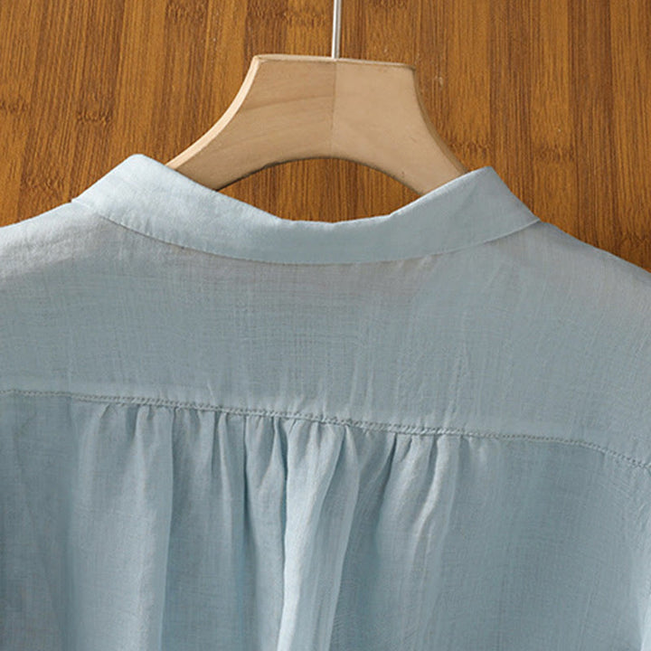 Koszula damska z krótkim rękawem z bawełny z haftowanymi Buddha Stones i stójką  - image 26