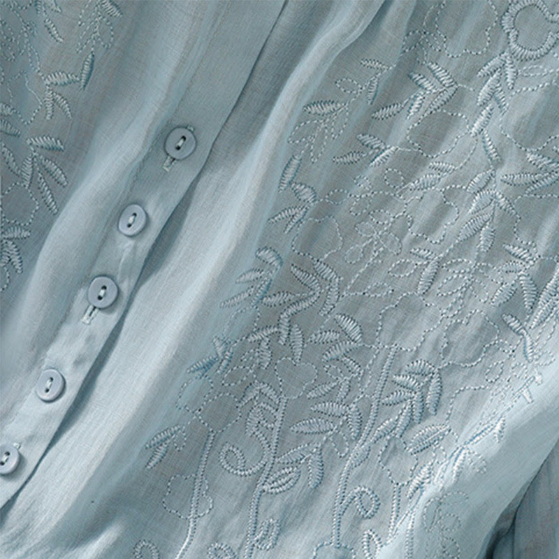 Koszula damska z krótkim rękawem z bawełny z haftowanymi Buddha Stones i stójką  - image 30