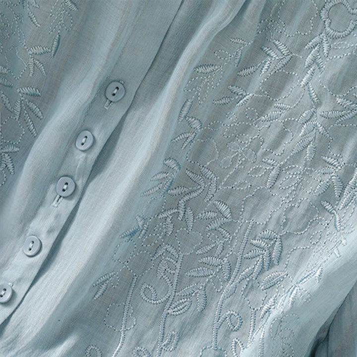 Koszula damska z krótkim rękawem z bawełny z haftowanymi Buddha Stones i stójką  - image 30