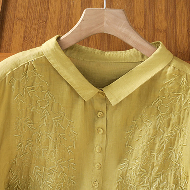 Koszula damska z krótkim rękawem z bawełny z haftowanymi Buddha Stones i stójką  - image 33