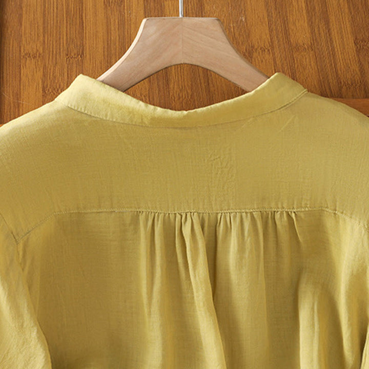 Koszula damska z krótkim rękawem z bawełny z haftowanymi Buddha Stones i stójką  - image 34