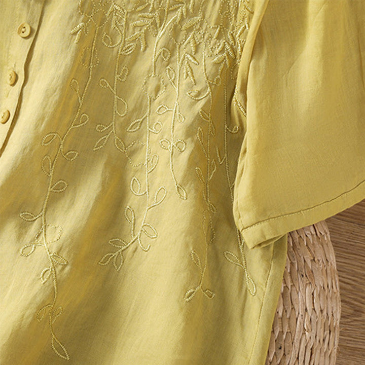 Koszula damska z krótkim rękawem z bawełny z haftowanymi Buddha Stones i stójką  - image 37