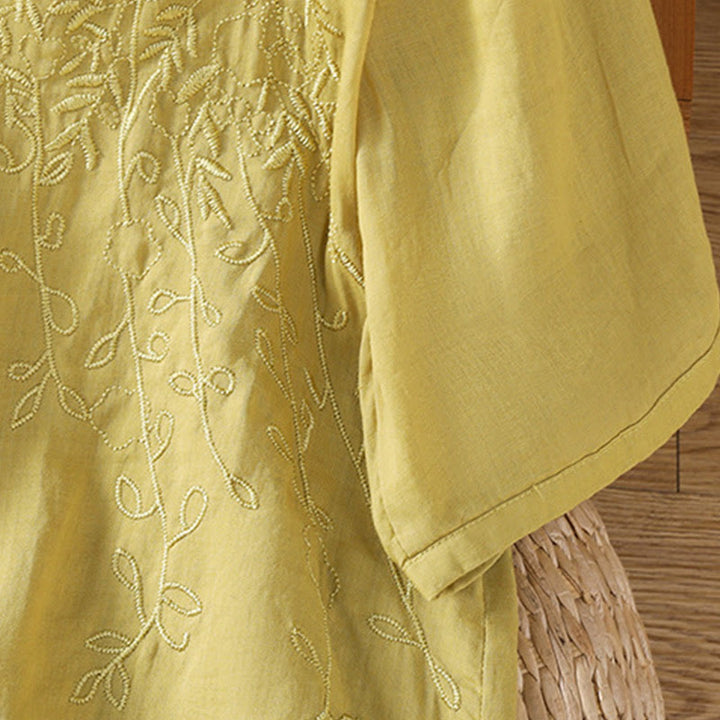 Koszula damska z krótkim rękawem z bawełny z haftowanymi Buddha Stones i stójką  - image 35