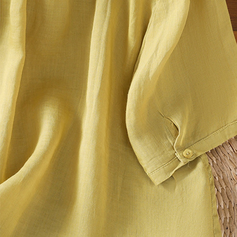 Koszula damska z krótkim rękawem z bawełny z haftowanymi Buddha Stones i stójką  - image 38