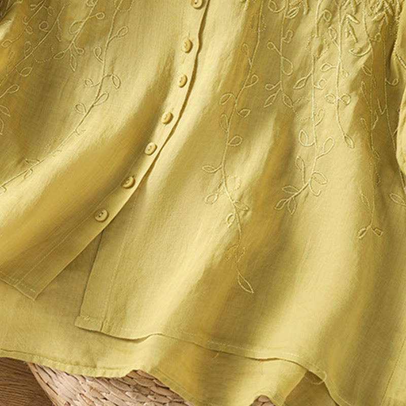 Koszula damska z krótkim rękawem z bawełny z haftowanymi Buddha Stones i stójką  - image 36